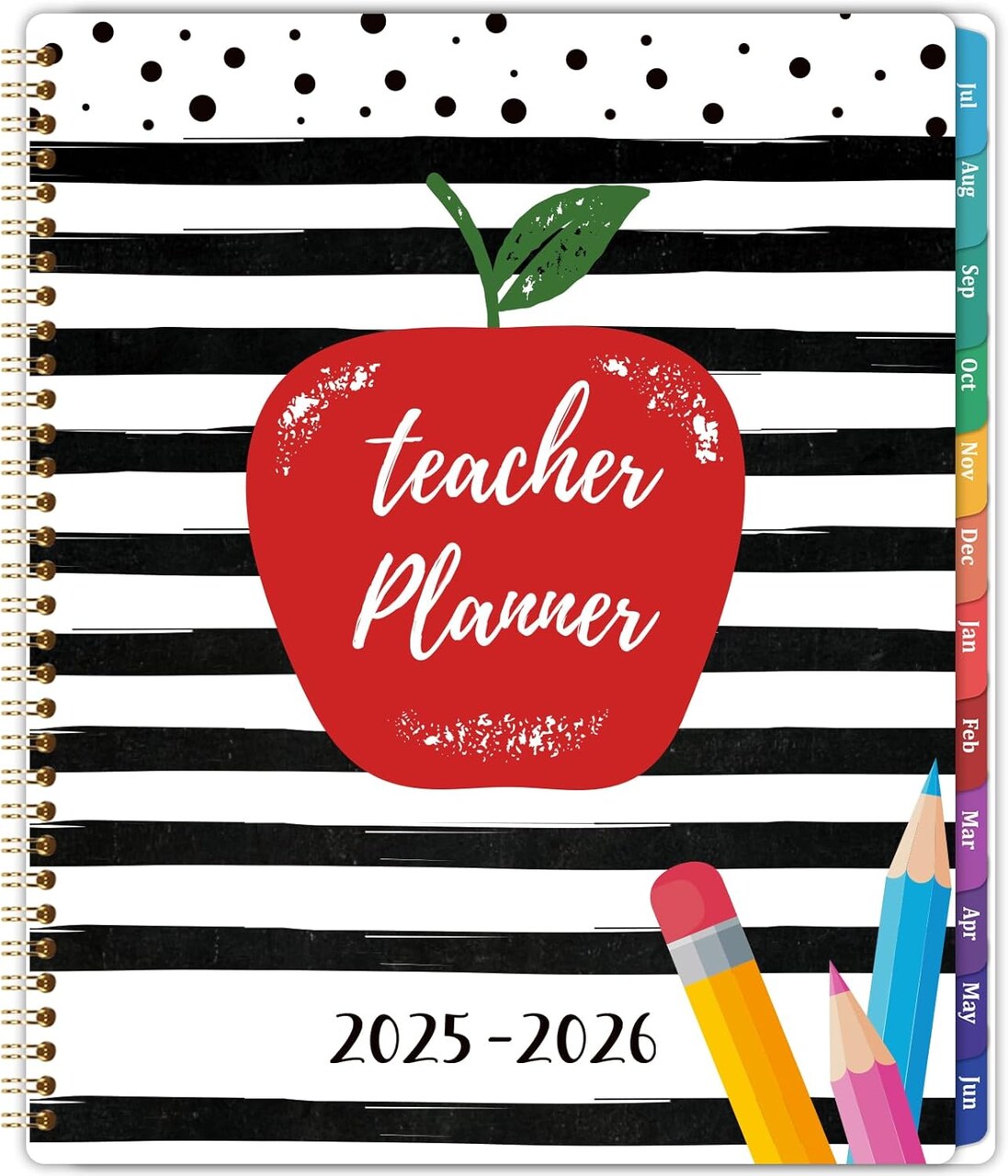 2025-2026 Teacher Planner, Lesson Planner - 	black, red, green, blue